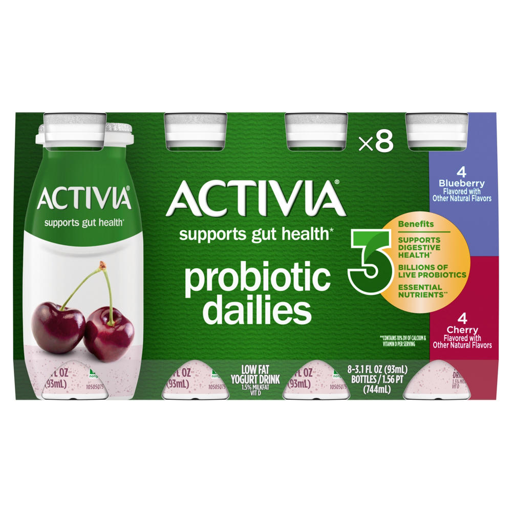 Activia Low Fat Probiotic Dailies Blueberry & Cherry Yogurt Drink, 8 pk