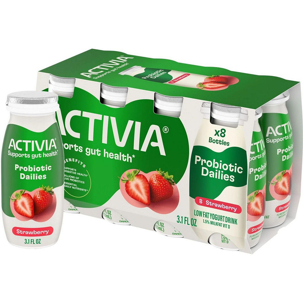 Activia Low Fat Probiotic Dailies Strawberry Yogurt Drink, 8 pk