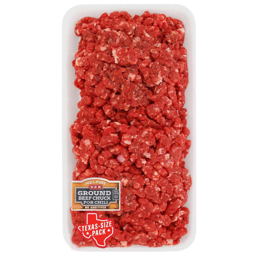 H-E-B Ground Beef Chuck for Chili, 80% Lean - Texas-Size Pack, Avg. 3.5 lbs