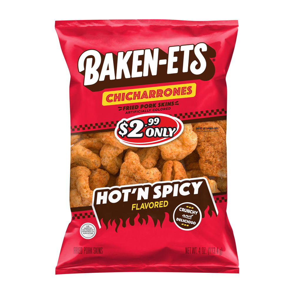 Baken-Ets Chicharrones Hot'N Spicy Flavored Fried Pork Skins, 4 oz