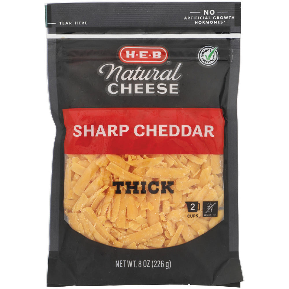 H-E-B Sharp Cheddar Shredded Cheese, Thick Cut, 8 oz