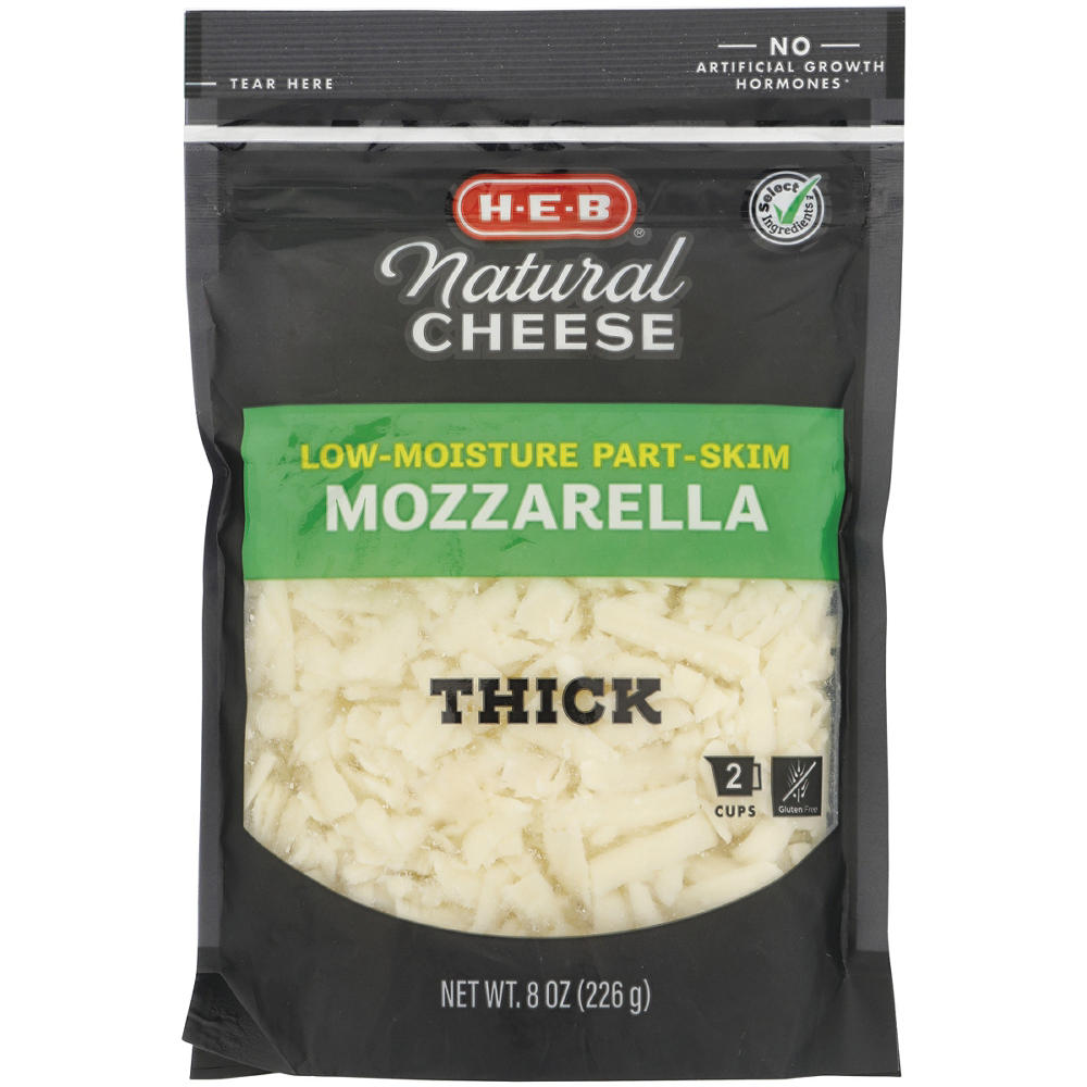 H-E-B Low Moisture Part-Skim Mozzarella Shredded Cheese, Thick Cut, 8 oz