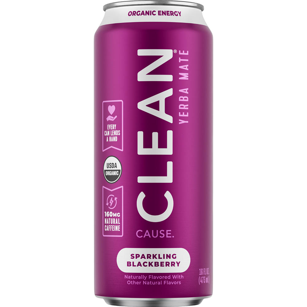 CLEAN Cause Blackberry Organic Sparkling Yerba Mate, 16 oz
