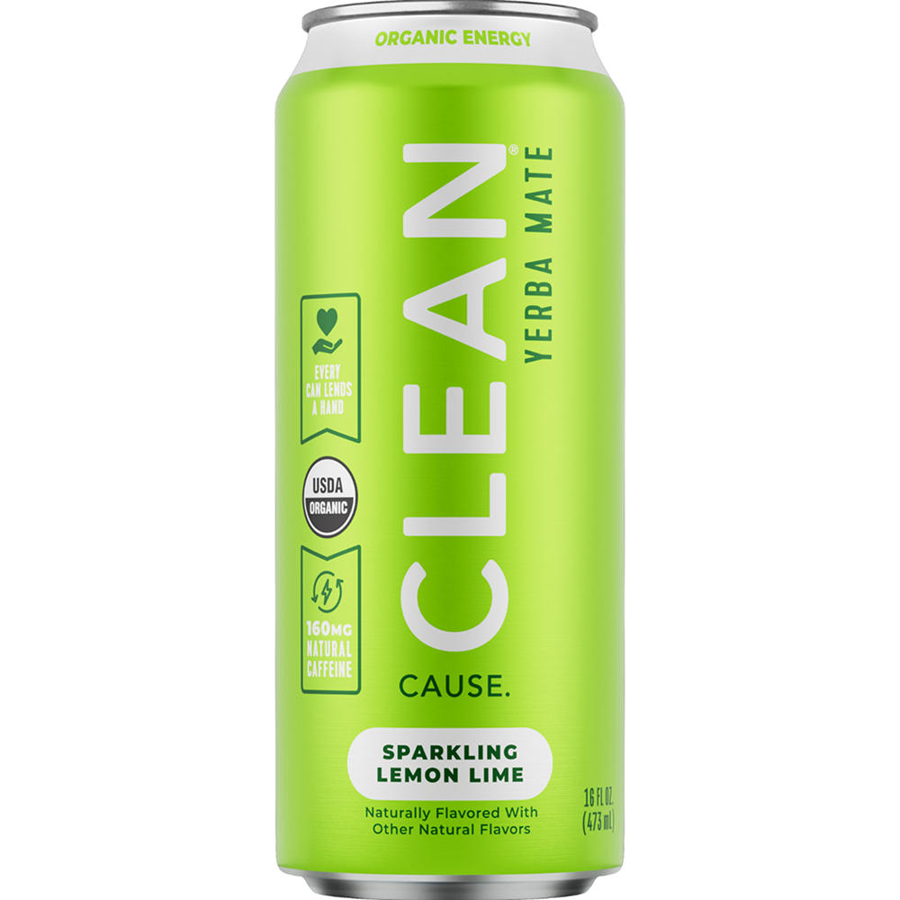 CLEAN Cause Lemon Lime Organic Sparkling Yerba Mate, 16 oz