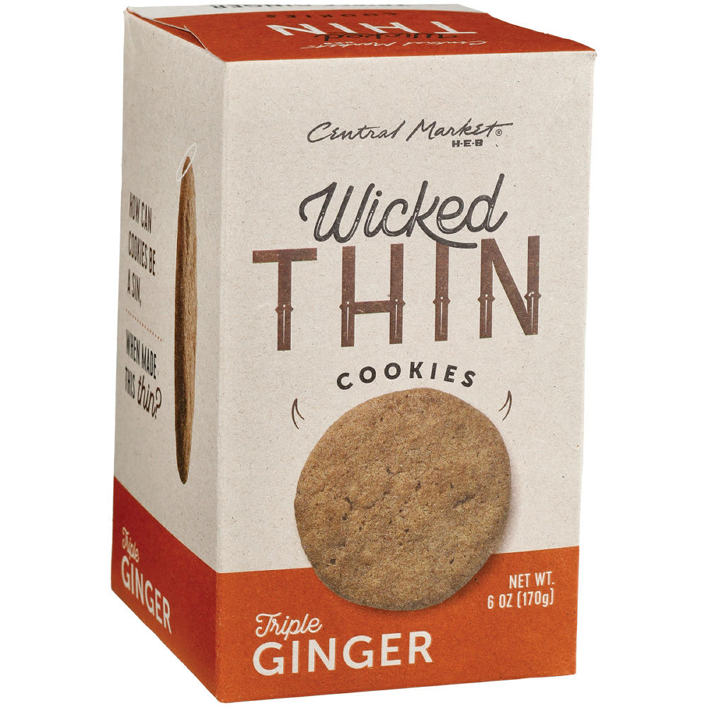 Central Market Wicked Thin Cookies - Triple Ginger, 6 oz