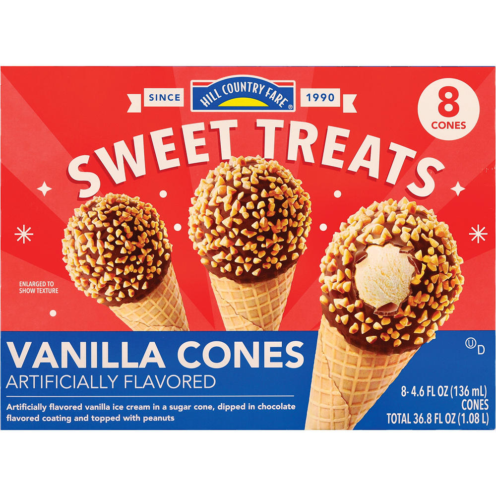 Hill Country Fare Sweet Treats Vanilla Ice Cream Cones, 8 ct