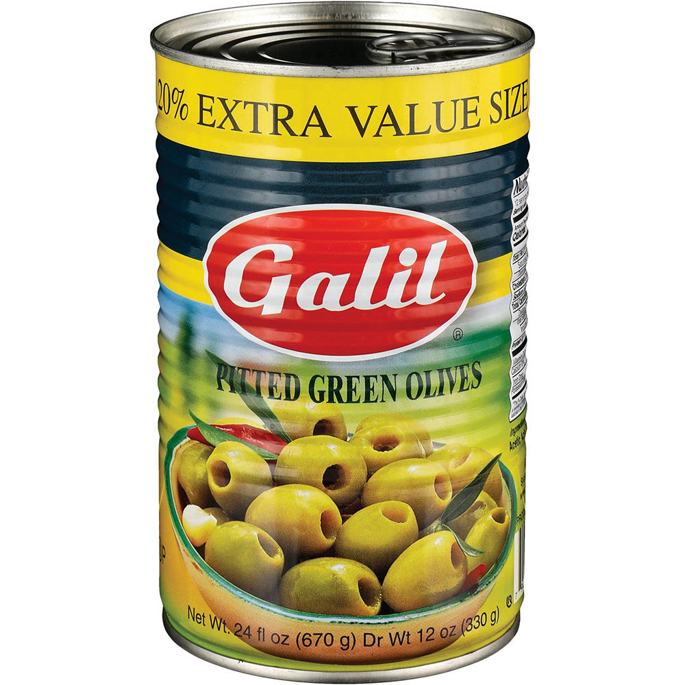 Galil Kosher Pitted Green Olives, 24 oz