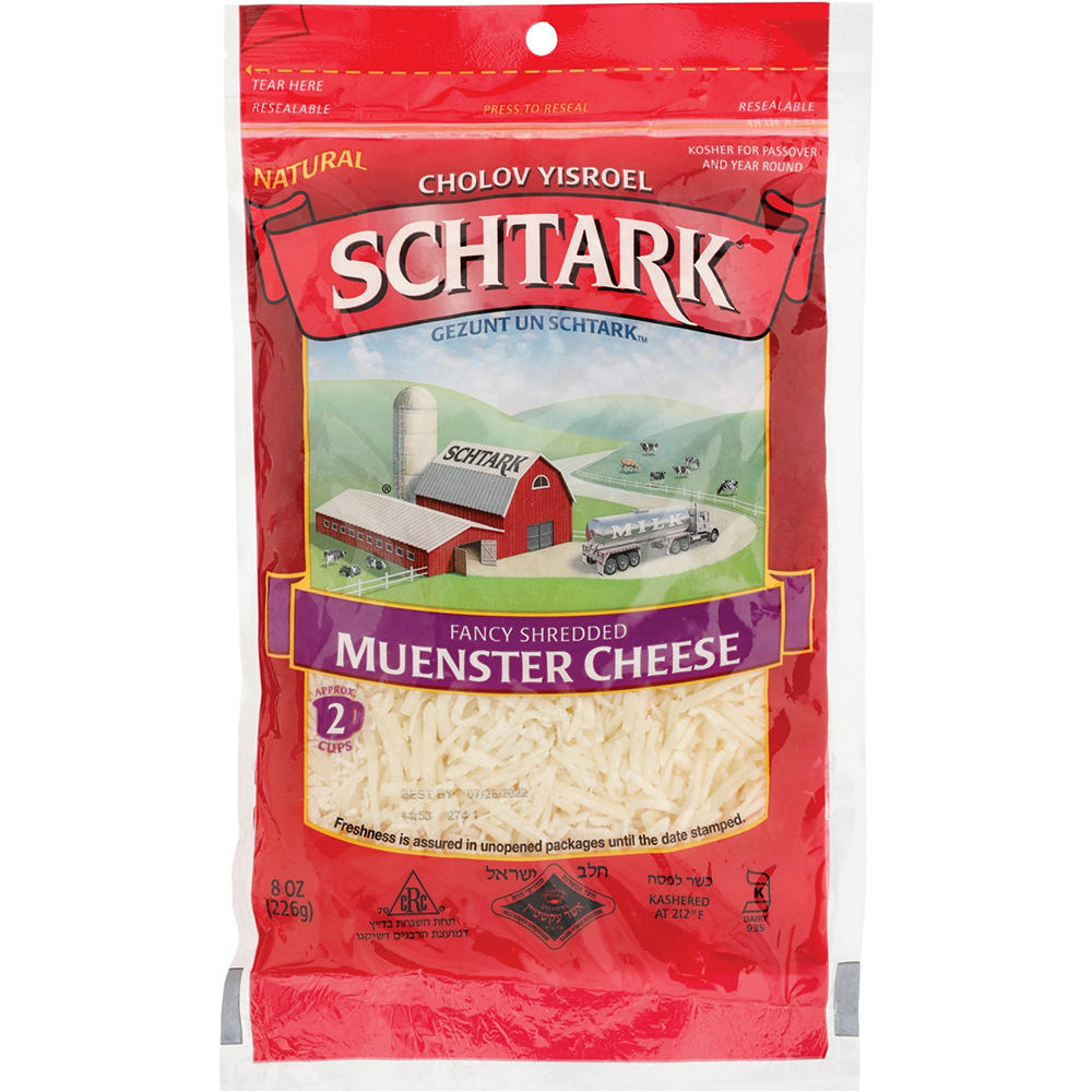 Schtark Fancy Shredded Muenster Cheese, Kosher, 8 oz