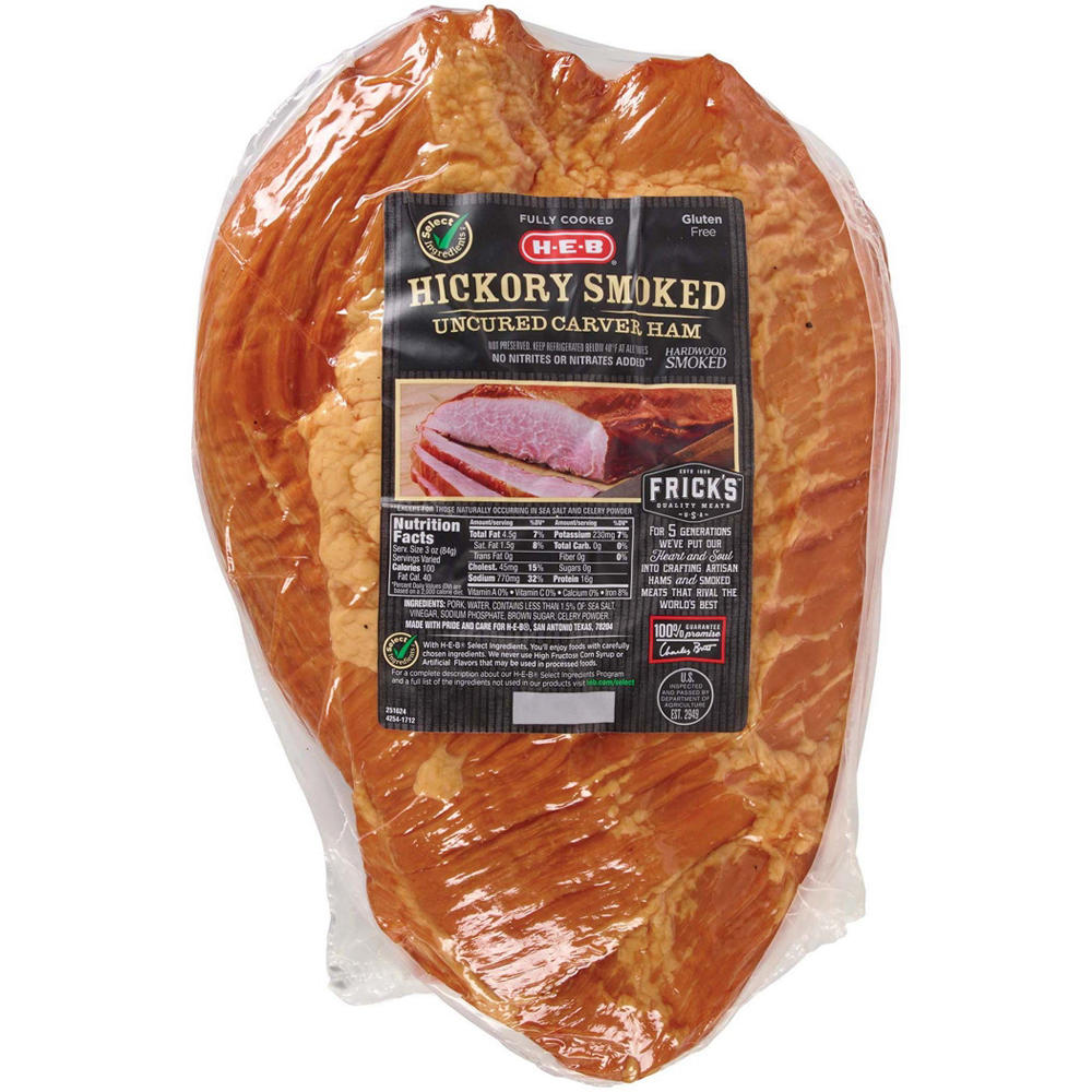 H-E-B Fully Cooked Hickory Smoked Uncured Carver Ham, Avg. 3.8 lbs