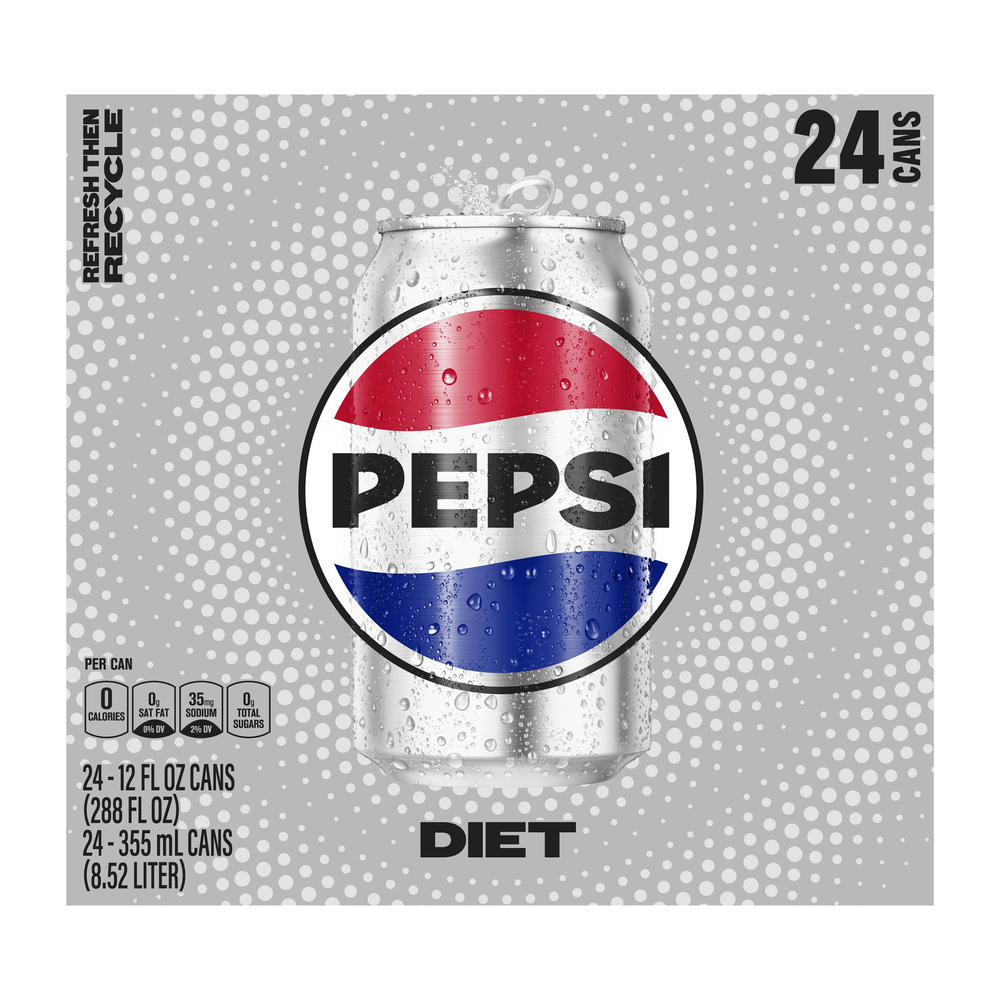 Pepsi Diet Cola Soda Soft Drink 24 pk Cans, 12 oz