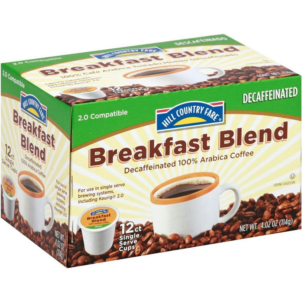 Hill Country Fare Breakfast Blend Decaf Single Serve Coffee Cups, 12 ct
