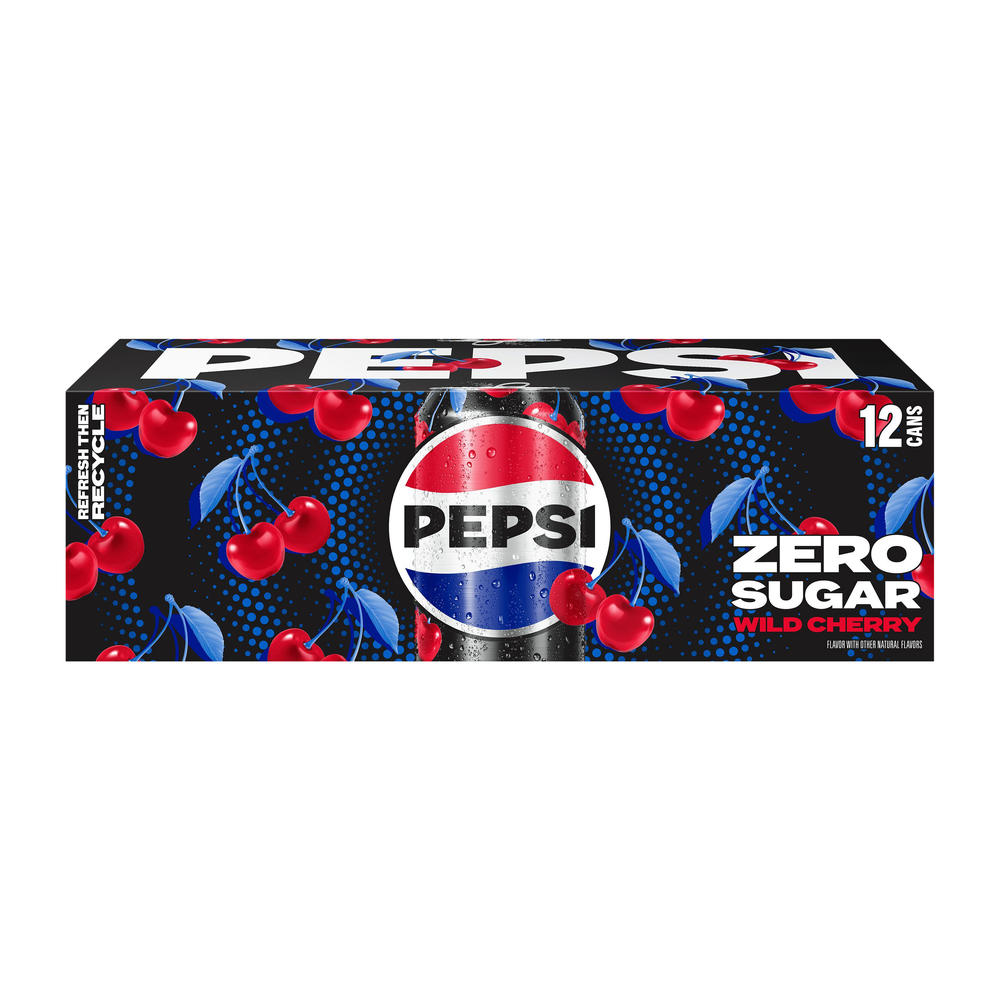 Pepsi Zero Sugar Soda Soft Drink Wild Cherry 12 pk Cans, 12 oz
