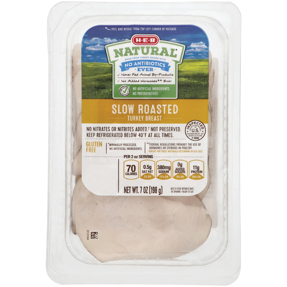 H-E-B Natural Slow Roasted Turkey Breast Lunch Meat, 7 oz