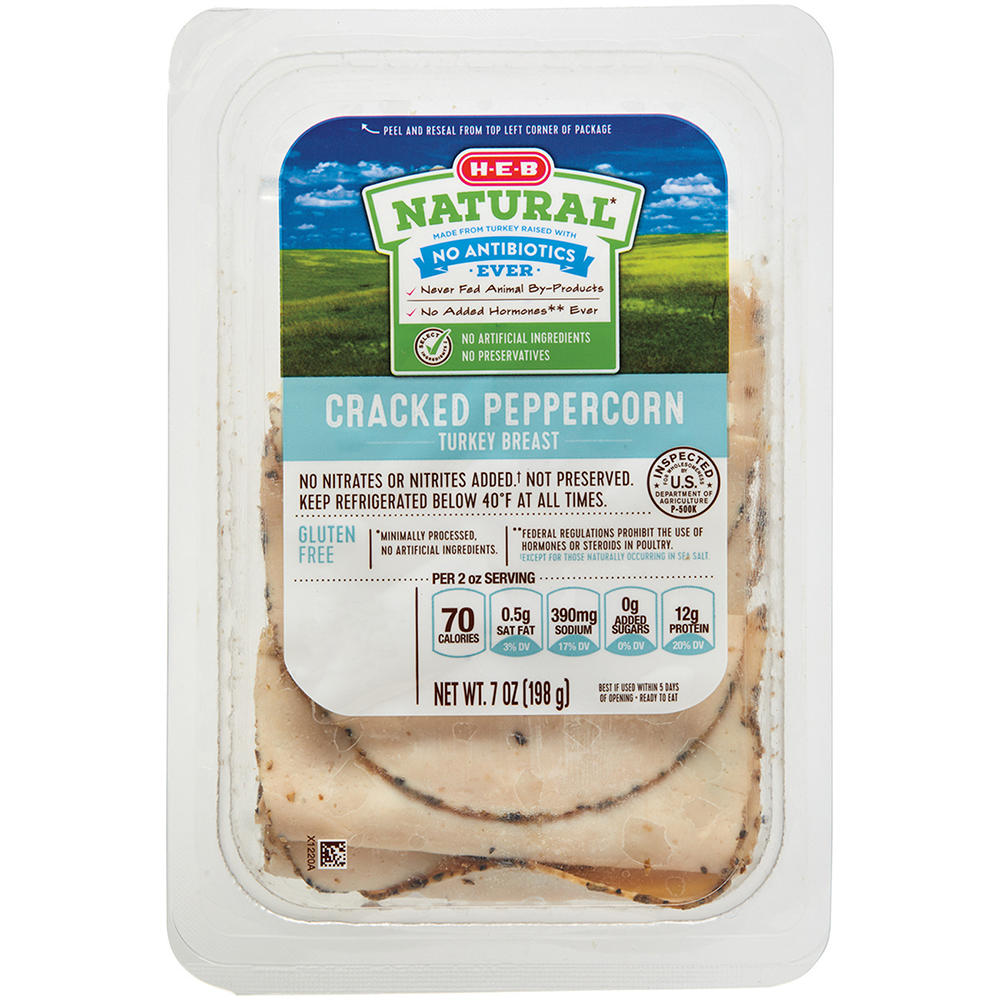 H-E-B Natural Cracked Peppercorn Turkey Breast Lunch Meat, 7 oz