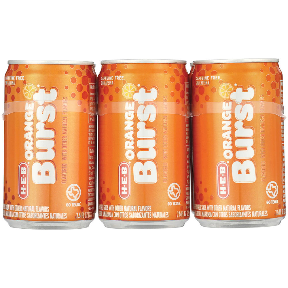 H-E-B Orange Burst Soda 6 pk Mini Cans, 7.5 oz