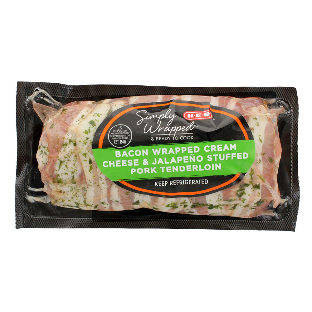 H-E-B Simply Wrapped Bacon Pork Tenderloin - Cream Cheese & Jalapeno, Avg. 1.0 lb
