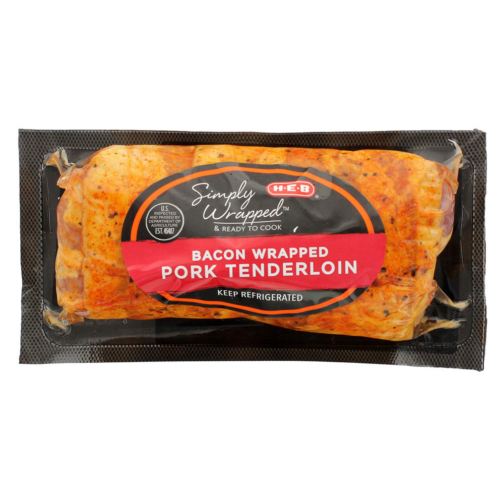 H-E-B Simply Wrapped Bacon Seasoned Pork Tenderloin - BBQ, Avg. 0.8821 lb