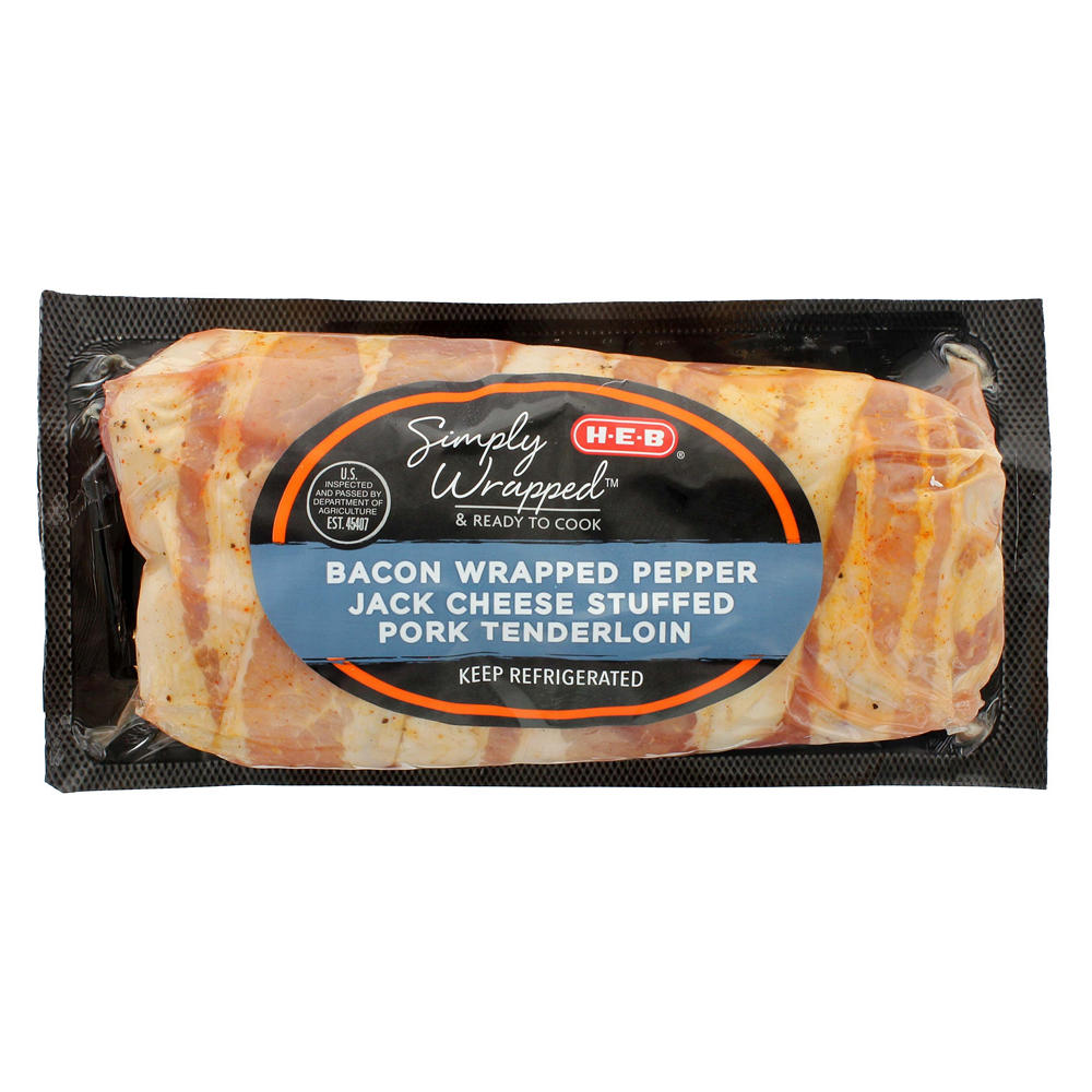 H-E-B Simply Wrapped Bacon Stuffed Pork Tenderloin - Pepper Jack Cheese, Avg. 0.87 lb