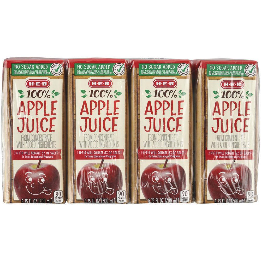 H-E-B 100% Apple Juice 8 pk Juice Boxes, 6.75 oz