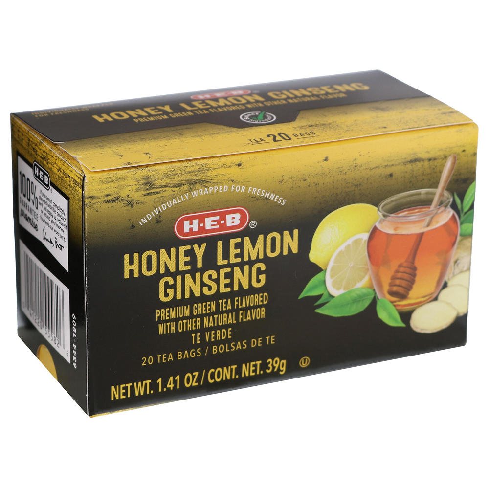 H-E-B Honey Lemon Ginseng Green Tea Bags, 20 ct