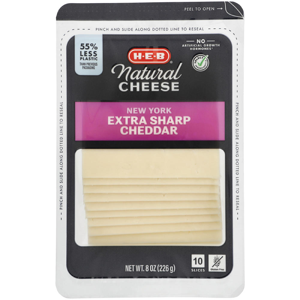 H-E-B New York Extra Sharp Cheddar Sliced Cheese, 10 ct
