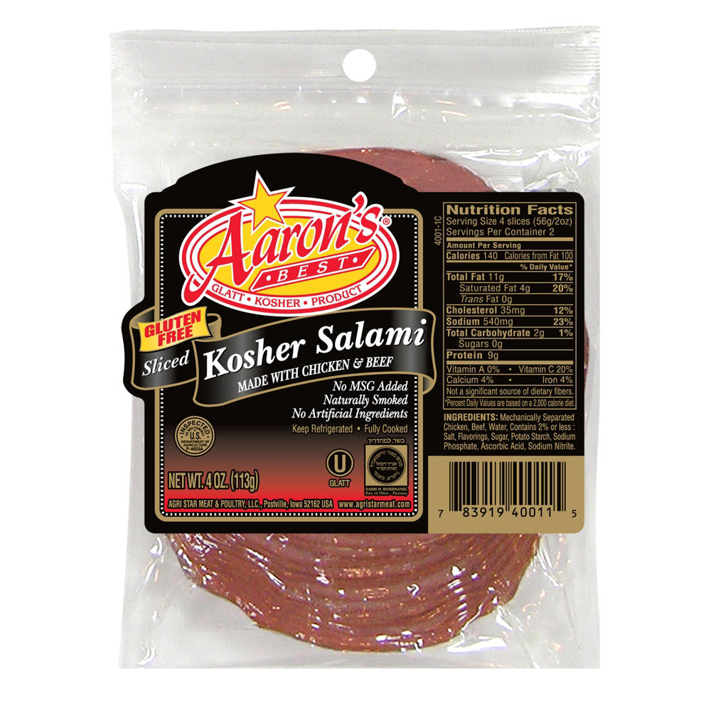 Aaron's Best Kosher Sliced Salami, 4 oz