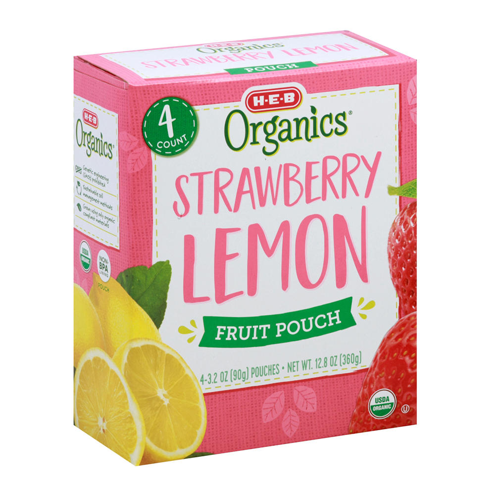 H-E-B Organics Strawberry Lemon Fruit Pouches, 4 ct