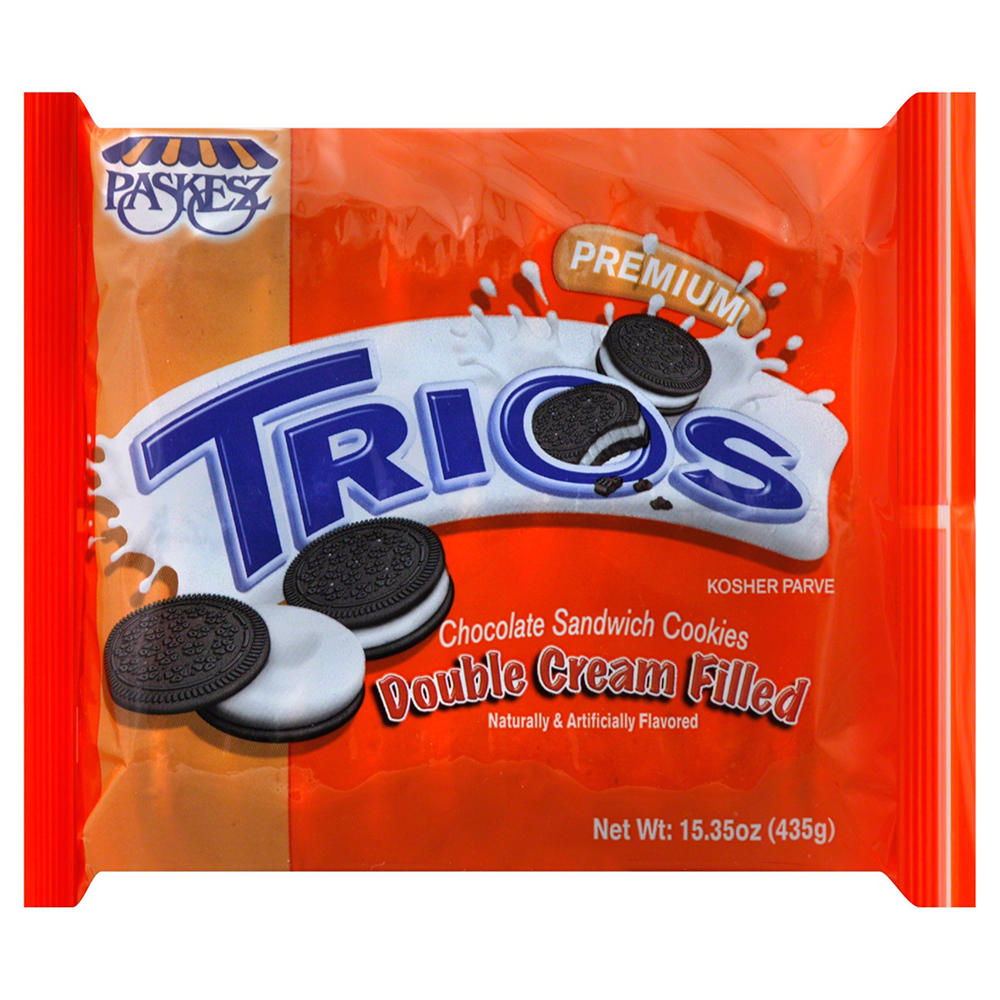 Paskesz Trios Kosher Double Cream Filled Chocolate Sandwich Cookies, 15.35 oz
