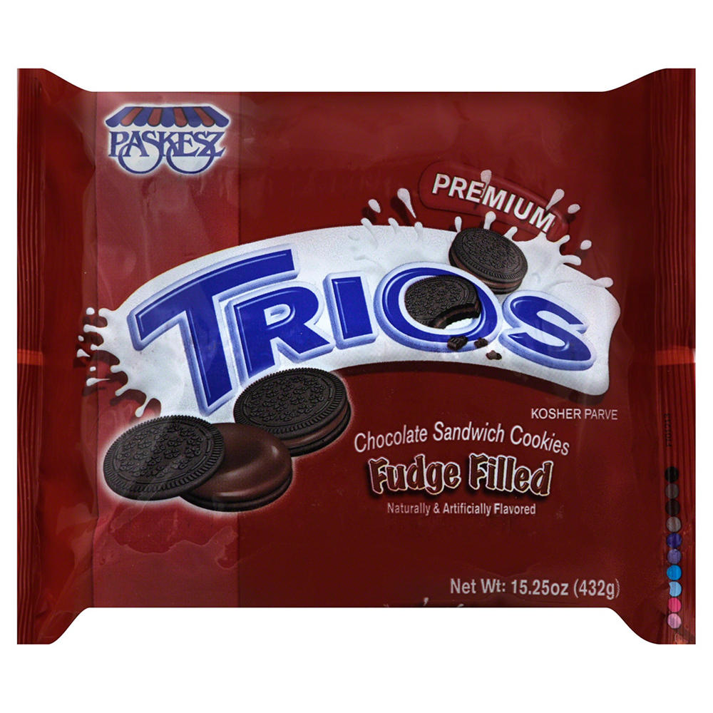 Paskesz Trios Kosher Fudge Filled Chocolate Sandwich Cookies, 15.25 oz