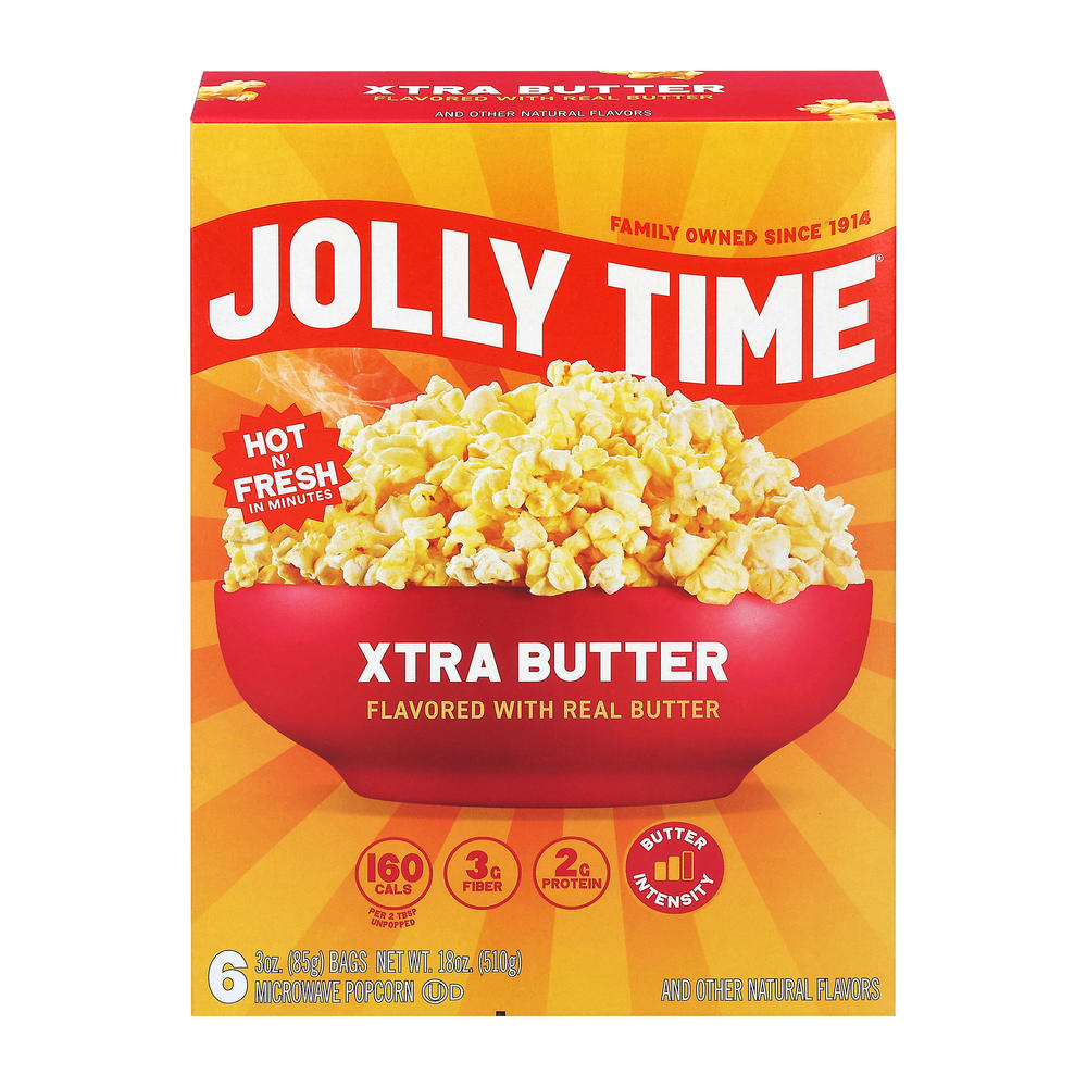 Jolly Time Xtra Butter Microwave Popcorn Bags, 6 ct