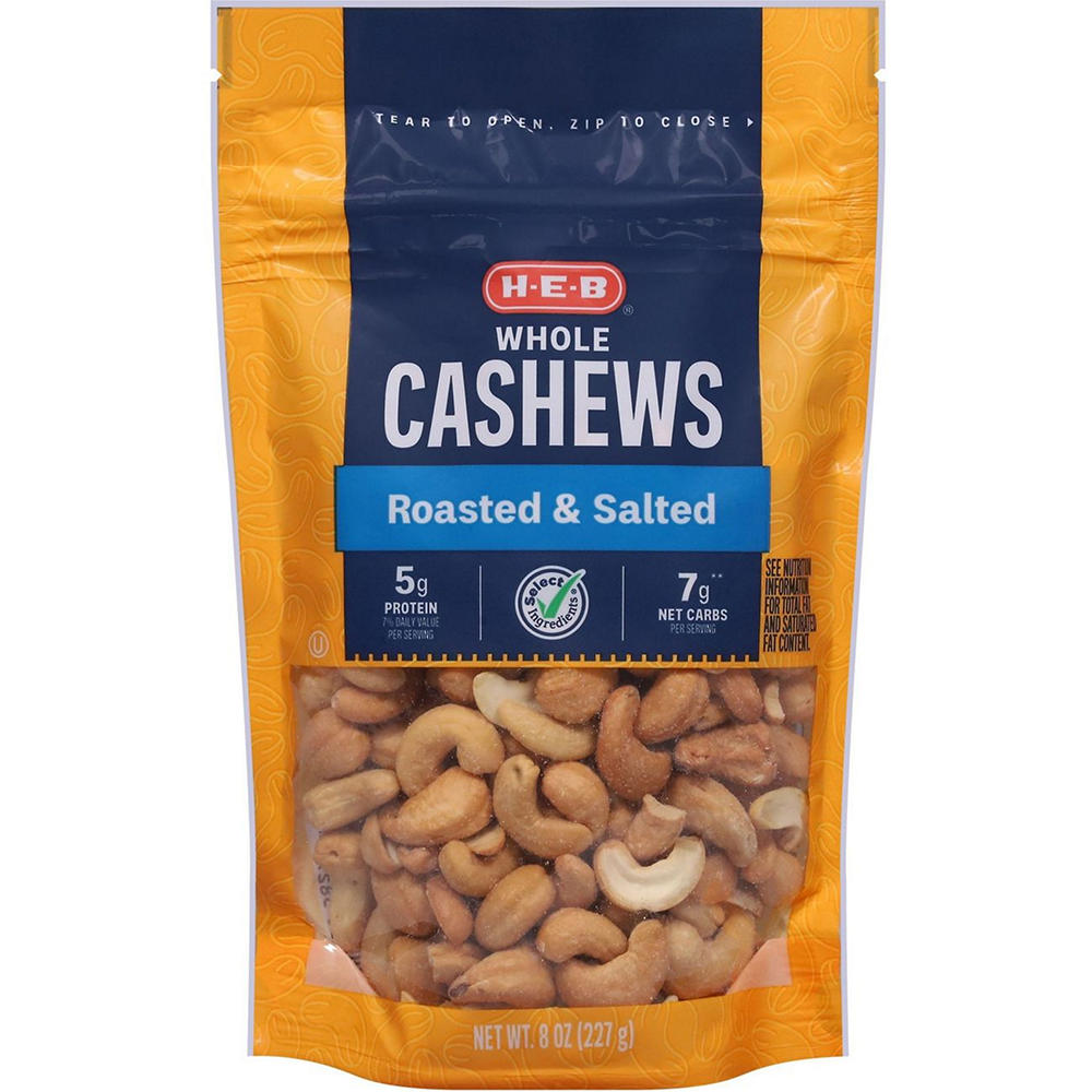 H-E-B Salted Roasted Whole Cashews, 8 oz