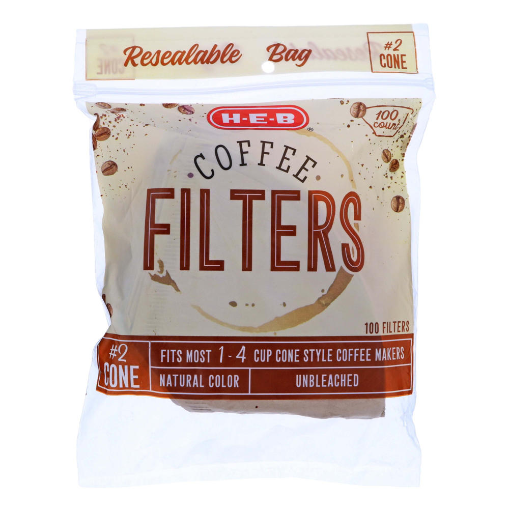 H-E-B No. 2 Cone Coffee Filters - Natural Color, 100 ct