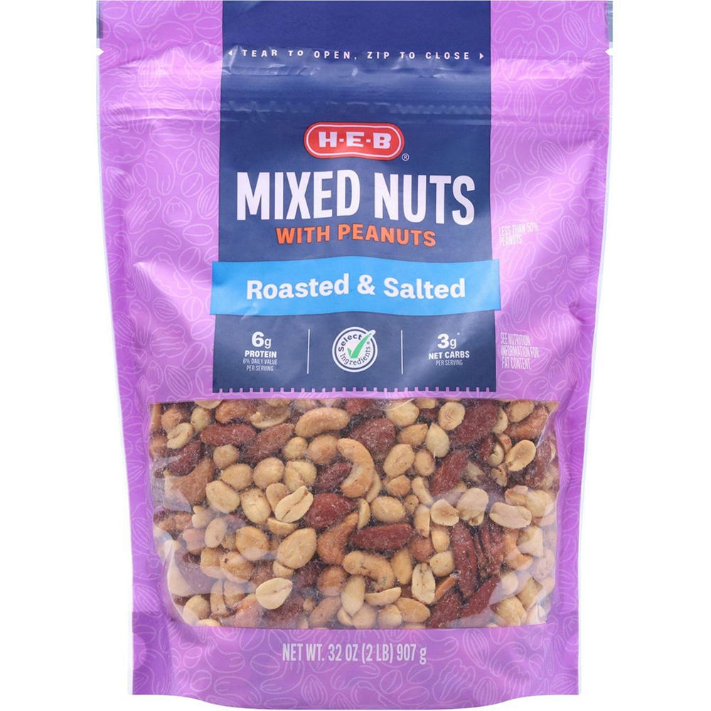 H-E-B Salted Roasted Mixed Nuts with Peanuts, 32 oz