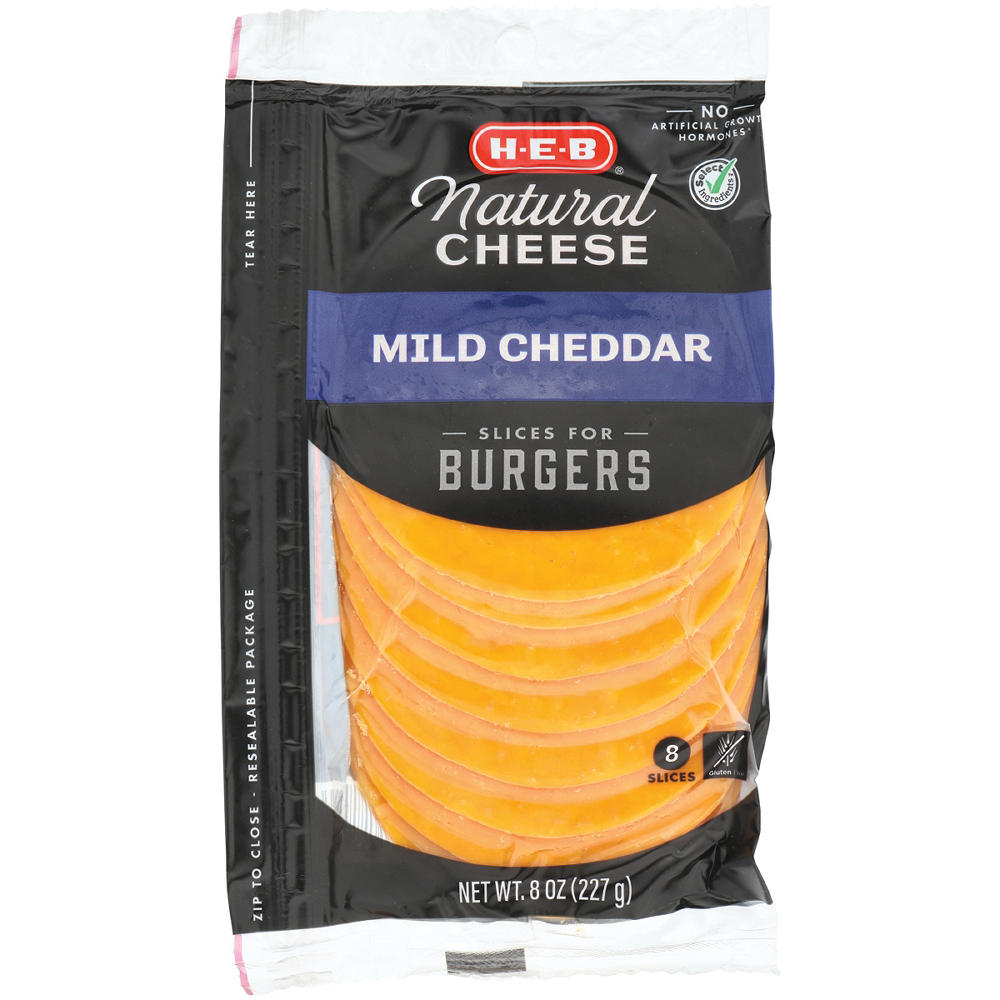 H-E-B Mild Cheddar Sliced Cheese for Burgers, 8 ct