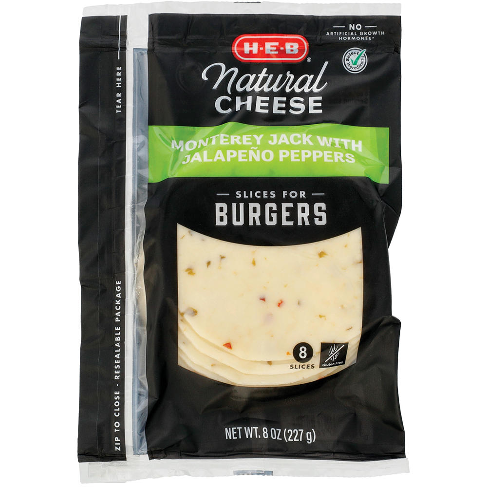 H-E-B Monterey Jack with Jalapenos Sliced Cheese for Burgers, 8 ct