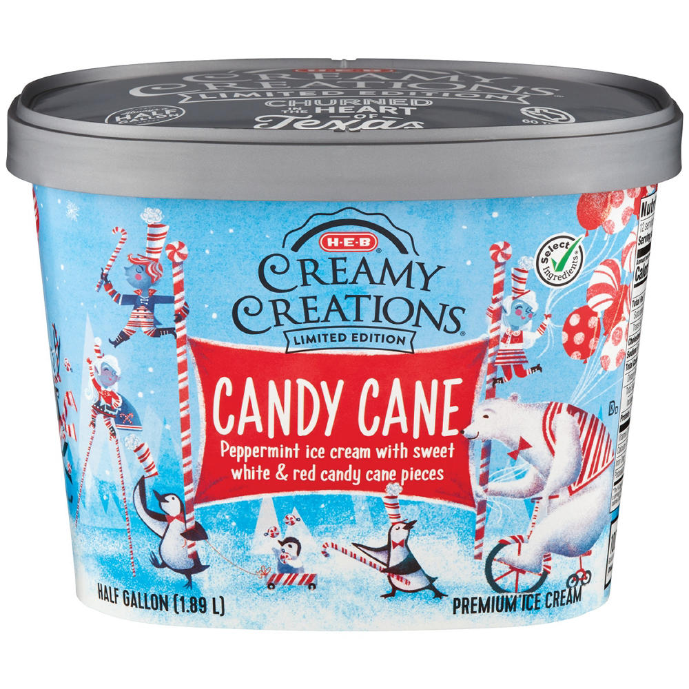 H-E-B Creamy Creations Candy Cane Ice Cream, 1/2 gal