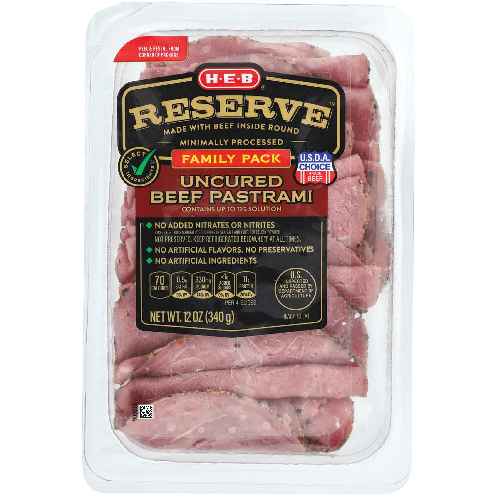 H-E-B Reserve Angus Beef Pastrami Lunch Meat - Family Pack, 12 oz