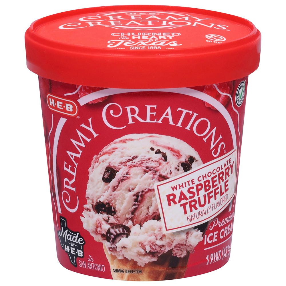 H-E-B Creamy Creations White Chocolate Raspberry Truffle Ice Cream, 1 pt