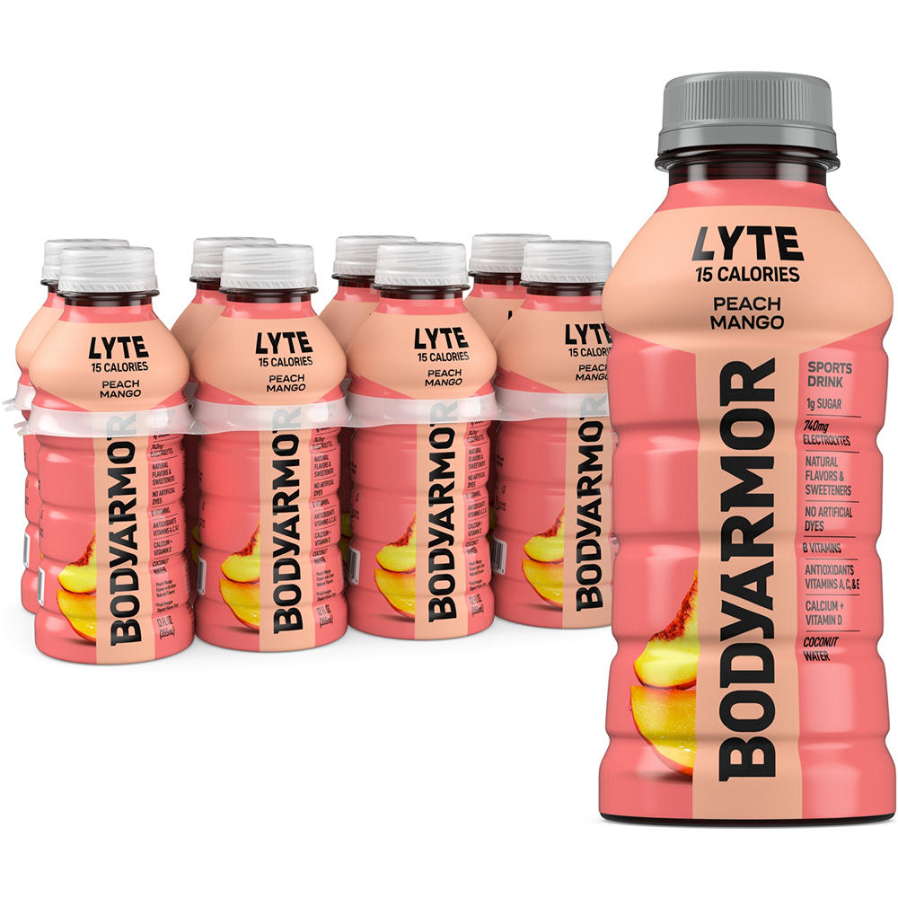 BODYARMOR Lyte Peach Mango Electrolyte Sports Drink 8 pk Bottles, 12 oz