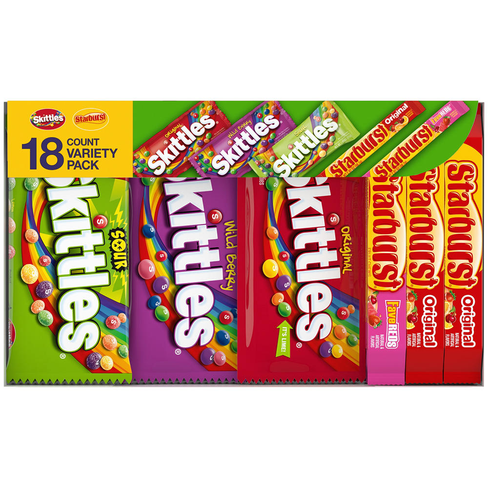 Skittles & Starburst Assorted Chewy Candy - Variety Pack, 18 pk
