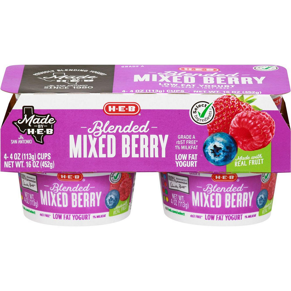 H-E-B Blended Mixed Berry Low-Fat Yogurt, 4 ct