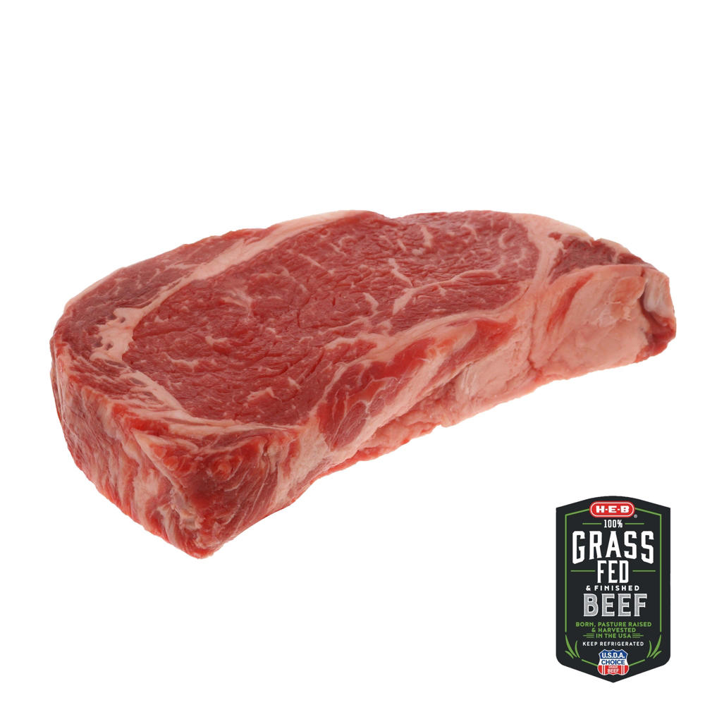 H-E-B Grass Fed Beef Ribeye Steak Boneless Thick, USDA Choice, Avg. 1.58 lbs