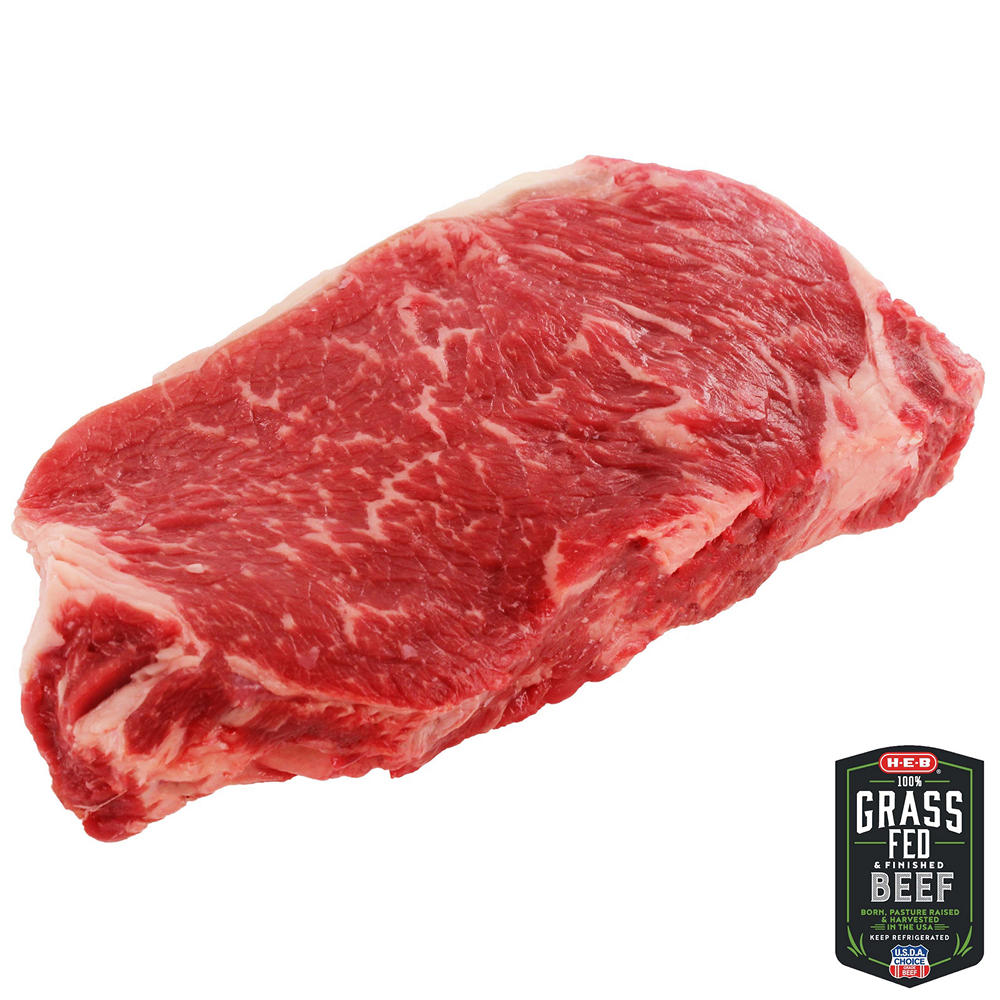 H-E-B Grass Fed & Finished Beef Boneless New York Strip Steak, Thick Cut, Avg. 1.35 lbs