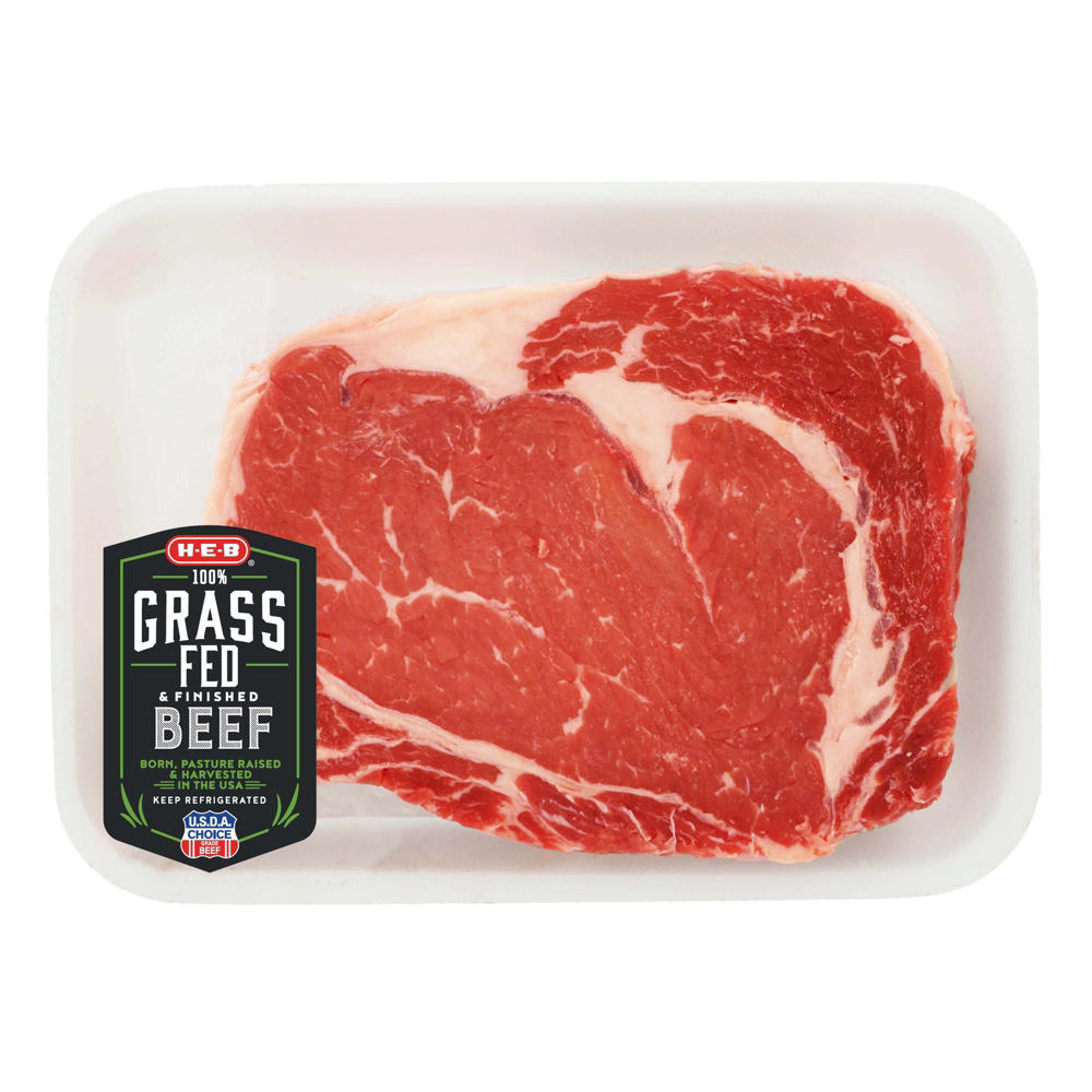 H-E-B Grass Fed & Finished Beef Boneless Ribeye Steak, Thick Cut  - USDA Choice, Avg. 0.89 lb