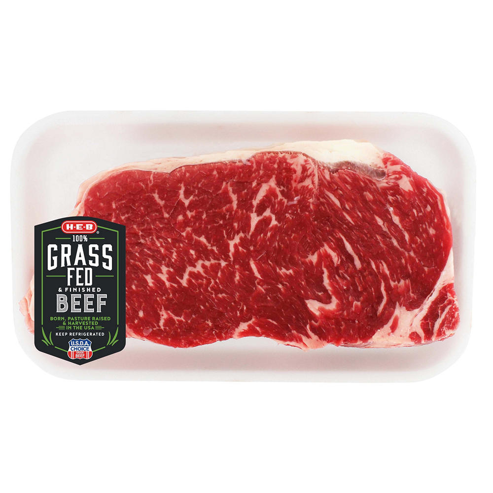 H-E-B Grass Fed Beef Loin New York Strip Steak Boneless Thick, USDA Choice, Avg. 0.7 lb