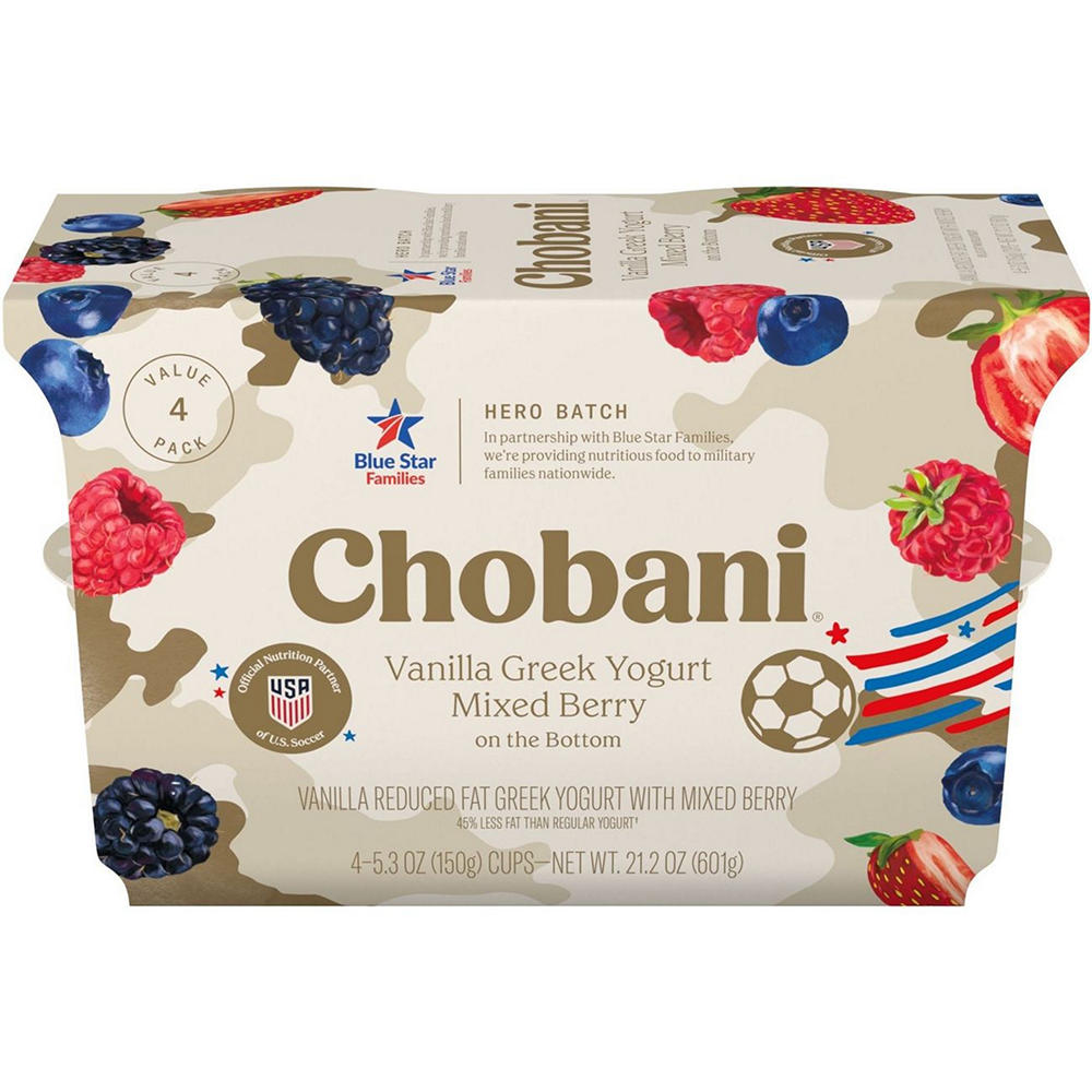 Chobani Low-Fat Mixed Berry on the Bottom Vanilla Greek Yogurt, 4 ct