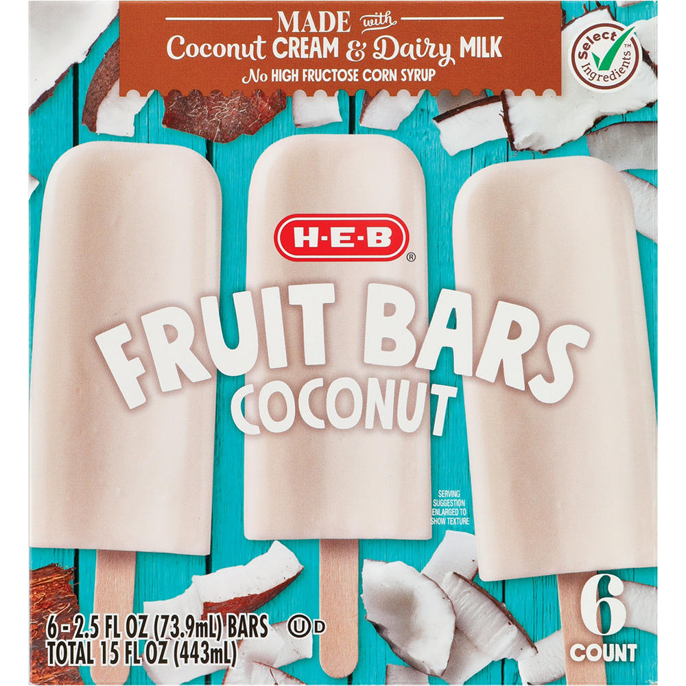 H-E-B Frozen Fruit Bars - Coconut, 6 ct