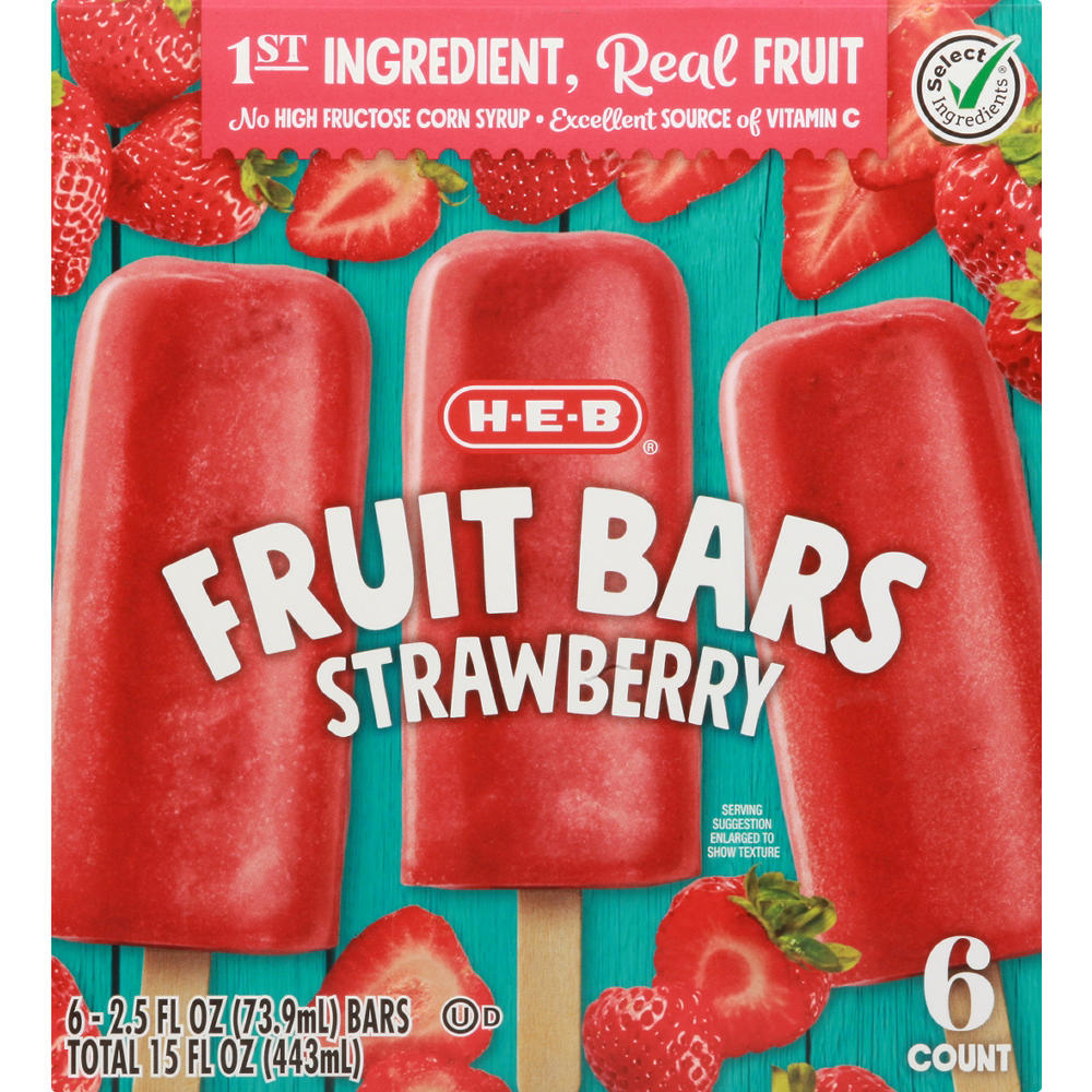 H-E-B Strawberry Frozen Fruit Bars, 6 ct