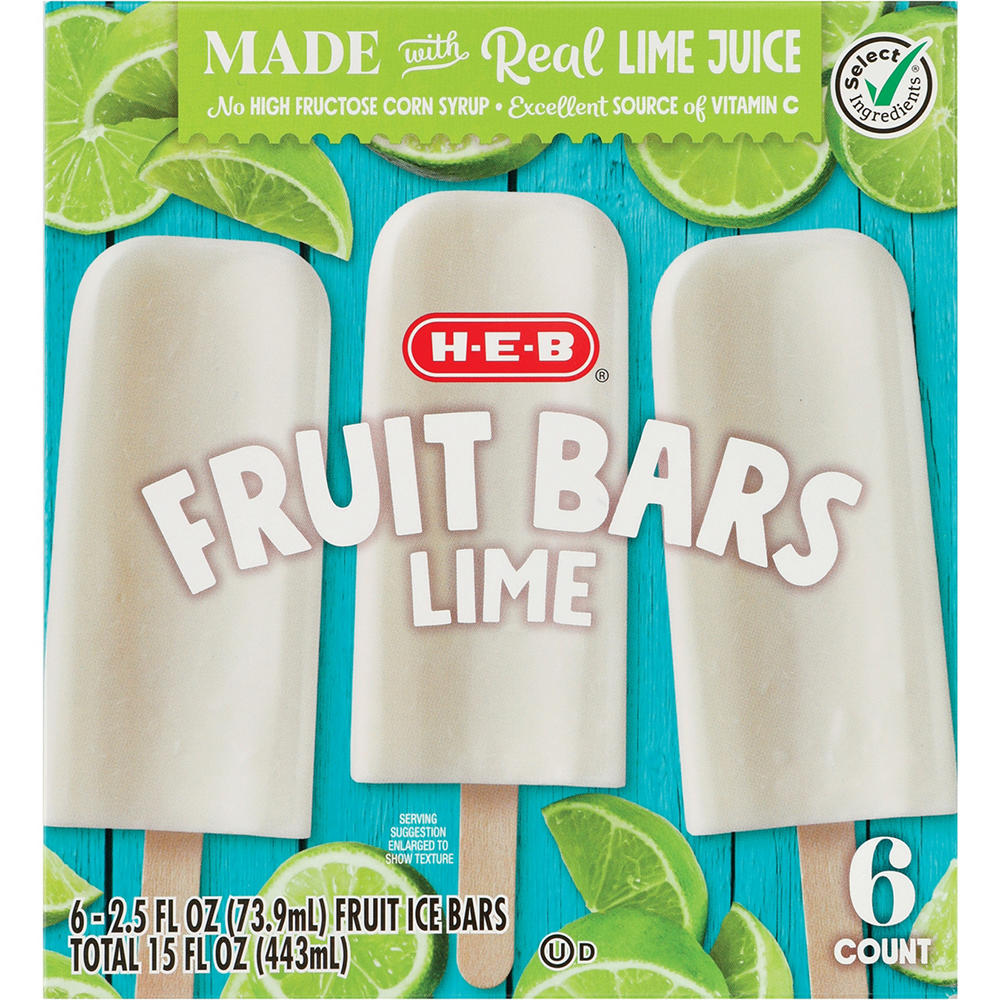 H-E-B Lime Frozen Fruit Bars, 6 ct