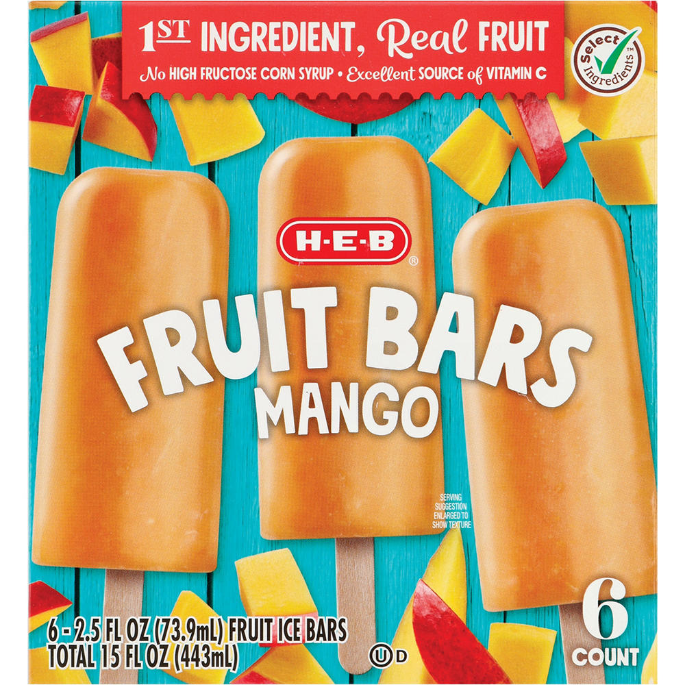 H-E-B Mango Frozen Fruit Bars, 6 ct
